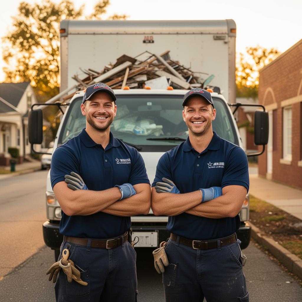 Junk Be Gone crew standing in front of their truck in Iberia, Missouri